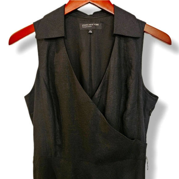 JONES NY | Timeless Collared Linen Fully Lined Black A-Line Midi Dress - Picture 2 of 3